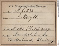 Etiketten zu Beryll (Aquamarin) (NHMW-MIN-Af838)